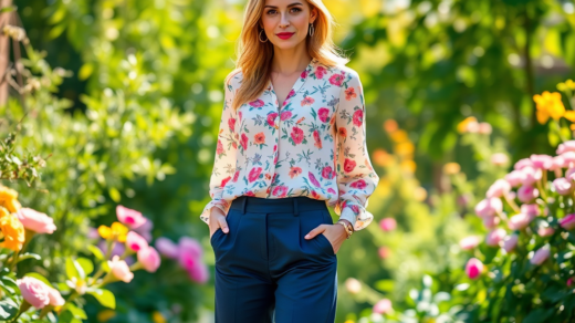 delphintravel.be | Look printanier : quel haut à fleurs avec un pantalon bleu marine ?